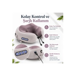 Şarjlı U Tipi Boyun Masaj Aleti Isı ve Titreşim Özellikli Omuz Bacak Masaj Yastığı
