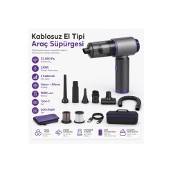 22.000 Pa Kablosuz El Tipi Araç Süpürgesi 220W 3 Kademeli Emiş Üfleme Fonksiyonu 9000 mAh
