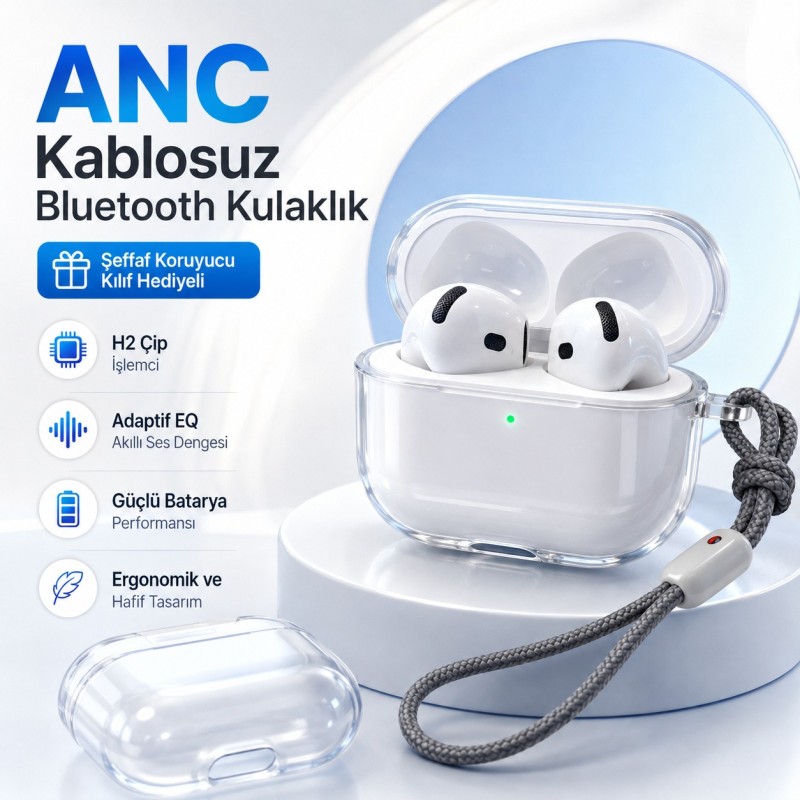 Kablosuz Bluetooth Kulaklık ANC Gürültü Engelleme Mikrofonlu Şarj Kutulu Kulaklık