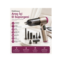 20.000 Pa Güçlü Emiş Kablosuz Araç Süpürgesi 100W Brushless Motor, 6000 mAh Batarya