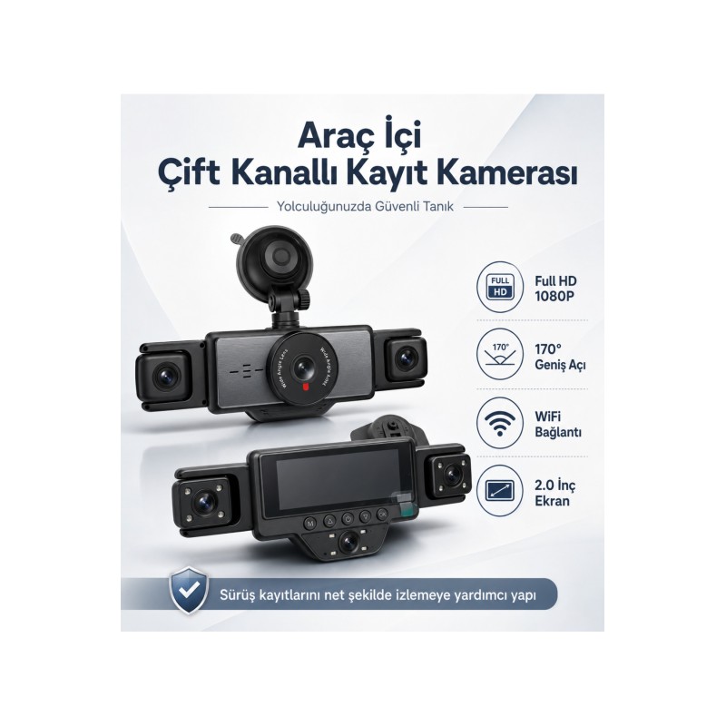 Araç İçi 5 Kameralı WiFi Kayıt Kamerası 2.0 İnç Ekran Full HD 1080P 170° Geniş Açı