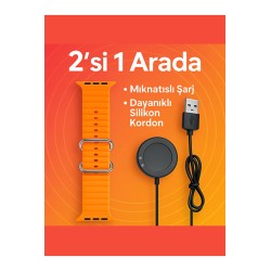 T700 T500 Plus Mıknatıslı Akıllı Saat Şarj Aleti Cıhazı & Ocean Silikon Kordon