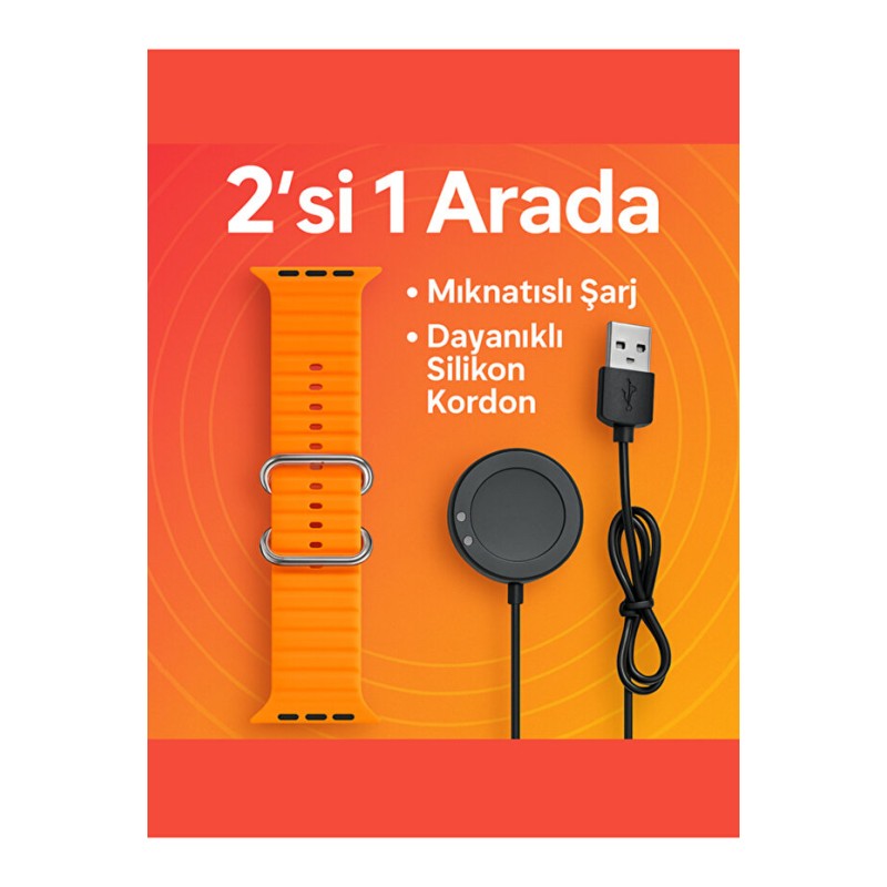 T700 T500 Plus Mıknatıslı Akıllı Saat Şarj Aleti Cıhazı & Ocean Silikon Kordon