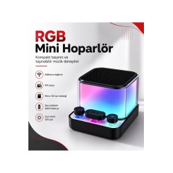 Mini Bluetooth Hoparlör RGB Işıklı 5W TWS FM Radyo Micro SD Kart Destekli Şarjlı Ses