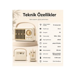 Retro Kablosuz Hoparlör FM Radyo USB Destekli Taşınabilir Askılı Şarjlı Bluetooth