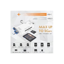 MicroSD, SD USB Girişli Type-C Adaptör 6'sı 1 Arada Kart Okuyucu Adaptör USB-C OTG Çoklayıcı ve Hub