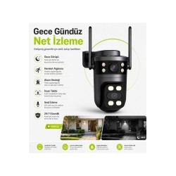 Çift Lens 6 MP Wi-Fi Güvenlik Kamerası 360° PTZ İnsan Takipli Gece Görüşlü Çift Yönlü IP66