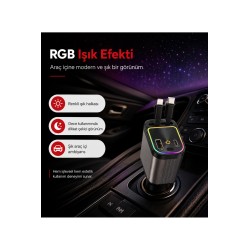 66W Geri Çekilebilir 4'ü 1 Arada Araç Şarj Cihazı Type-C Lightning USB-A USB-C