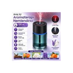 Araç İçi Aromaterapi Nemlendirici 120 ml Ultrasonik Sisleme Type-C Şarjlı