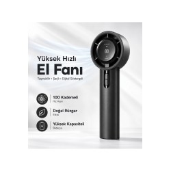 100 Kademeli Dijital Göstergeli Şarjlı El Fanı Taşınabilir Yüksek Hızlı Mini Vantilatör