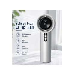 100 Kademeli Dijital Göstergeli Şarjlı El Tipi Fan Taşınabilir Mini Masaüstü Fan
