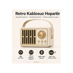 Retro Kablosuz Hoparlör FM Radyo USB Destekli Taşınabilir Askılı Şarjlı Bluetooth
