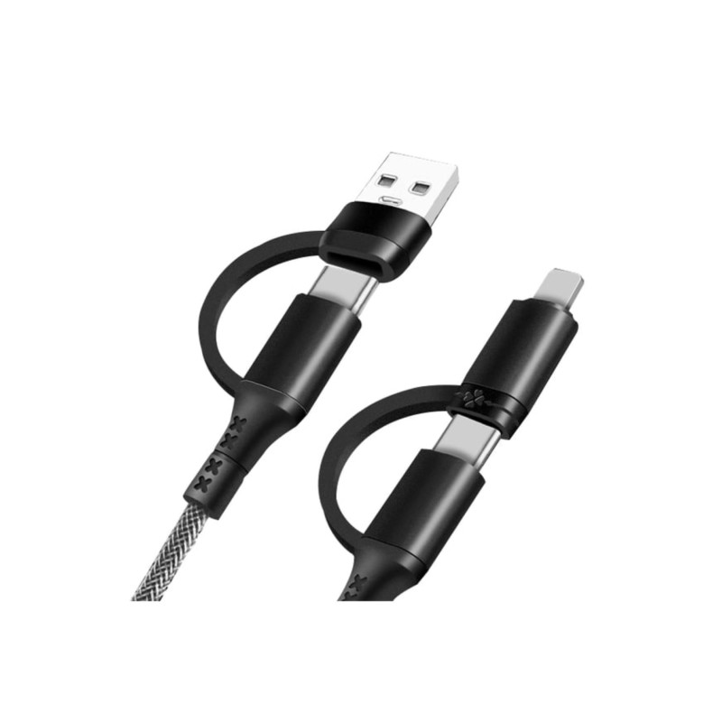 4'ü 1 Arada Hızlı Şarj Kablosu - 87W PD Desteği - Çok Uçlu Type-C, USB ve Lightning Kablo