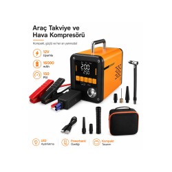 1600A Akü Takviye Cihazı 150 PSI Hava Kompresörü 16000 mAh Powerbank Araç Aküsü