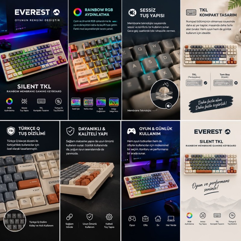 Gaming Klavye RGB Işıklı Sessiz Klavye