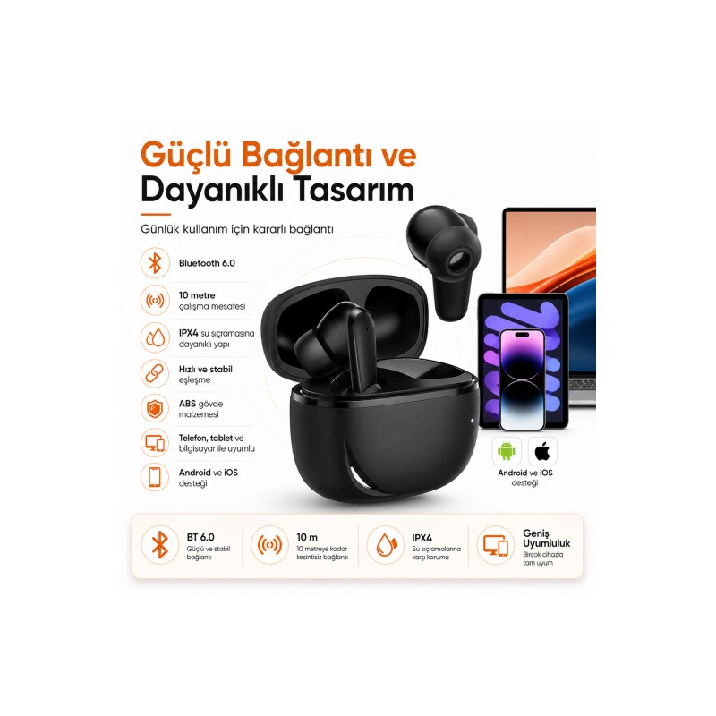 AI Çeviri Özellikli Bluetooth 6.0 Kablosuz Kulaklık ANC ENC TWS 135 Dil Destekli Type