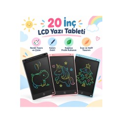 20 İnç LCD Yazı ve Çizim Tableti Renkli Ekranlı Tek Tuşla Silme Kalemli Çocuk Not ve