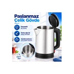 1.8 L Paslanmaz Çelik Elektrikli Su Isıtıcı Kettle 360° Döner Tabanlı