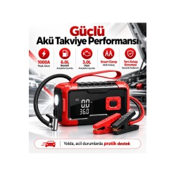 Taşınabilir Akü Takviye Cihazı 1000A 8000 mAh 150 PSI dijital hava kompresör Ekranlı